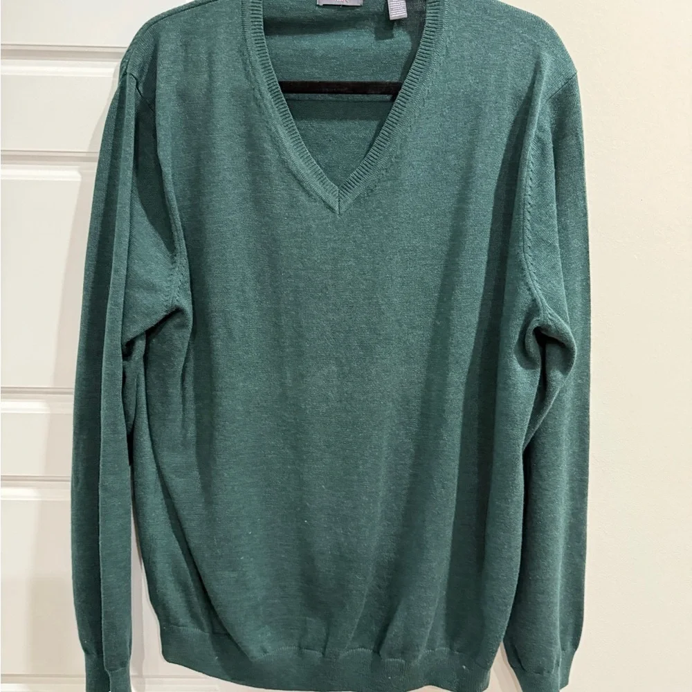 Van Heusen Men's Large Green V-Neck Lightweight Pullover Preppy 90s Minimal